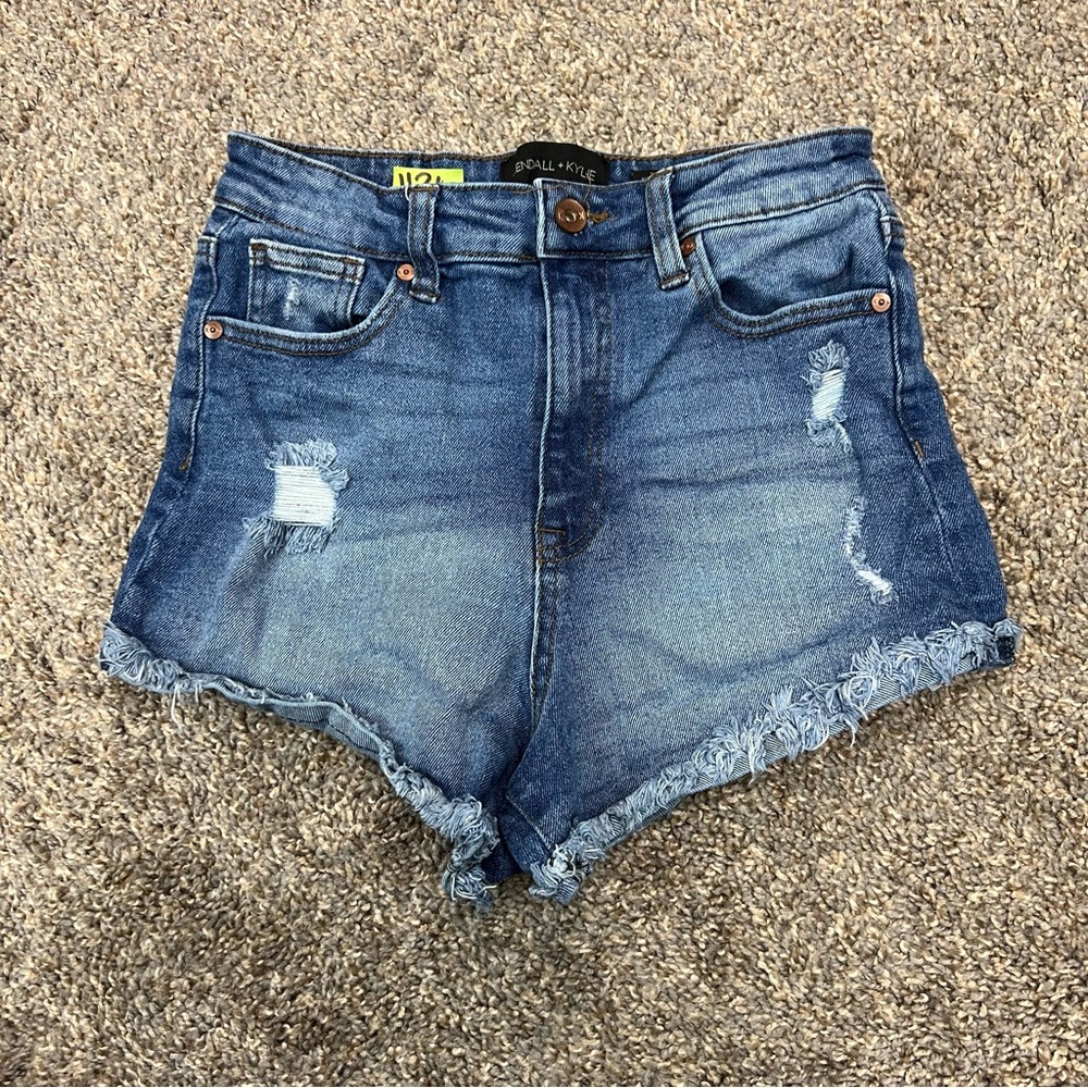 Kendall +Kylie shorts Womens 26 blue Jean high waisted distressed dark wash